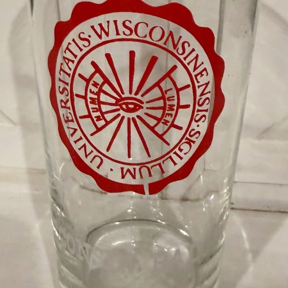 Vtg 60s University of Wisconsin Madison Seal Drinking Glass Red Crest Tumbler